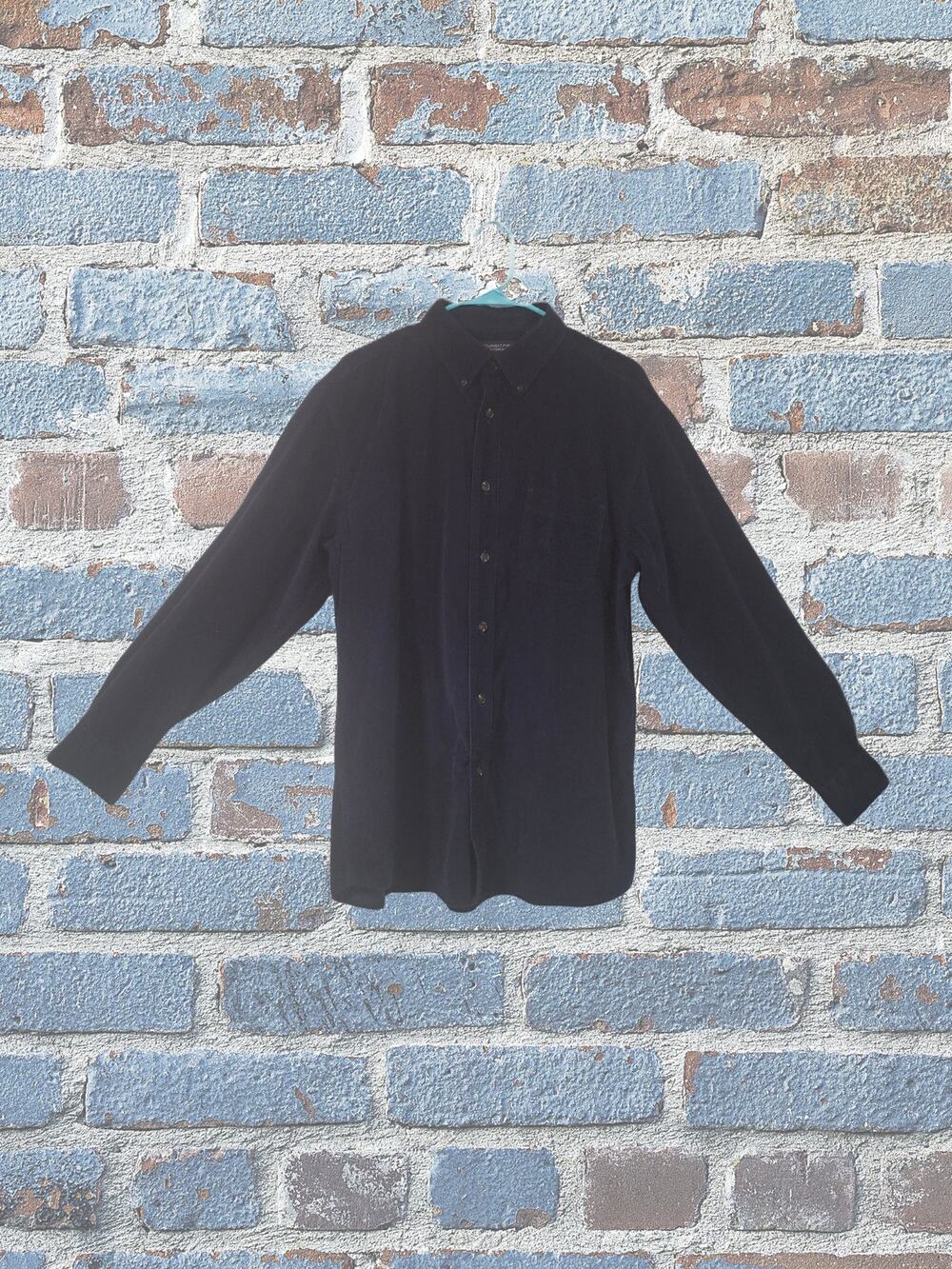 Roundtree & Yorke Navy Blue Corduroy Button Down Long-sleeved Shirt Large